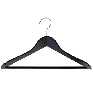 Cintre d'hôtel en bois noir avec barre et crochet