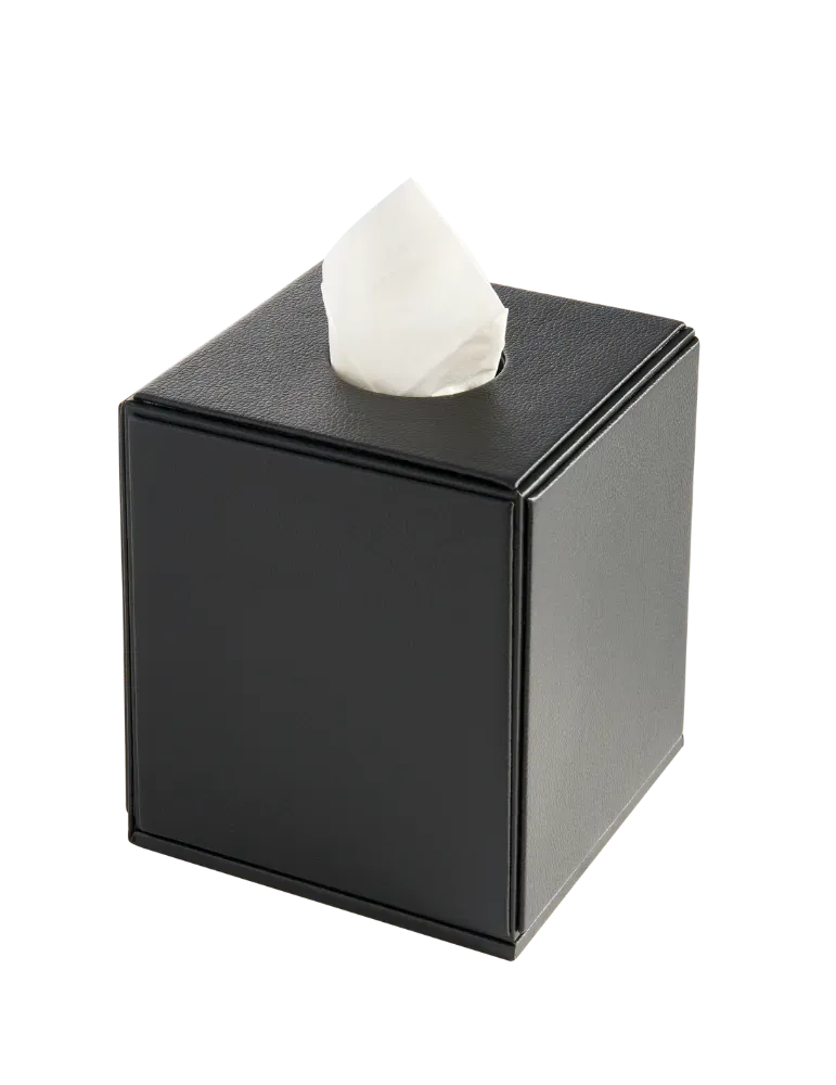 Caja para pañuelos cuadrada Highland Corby | Caja de cuero para hotel