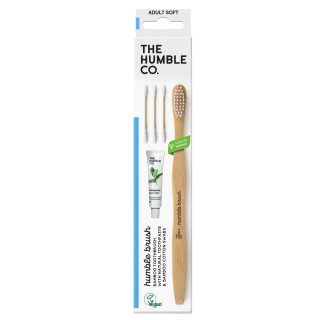 Kit dental ecológico de hotel con bastoncillos The Humble Co. Kit de higiene de hotel Cepillo, pasta de dientes y bastoncillos