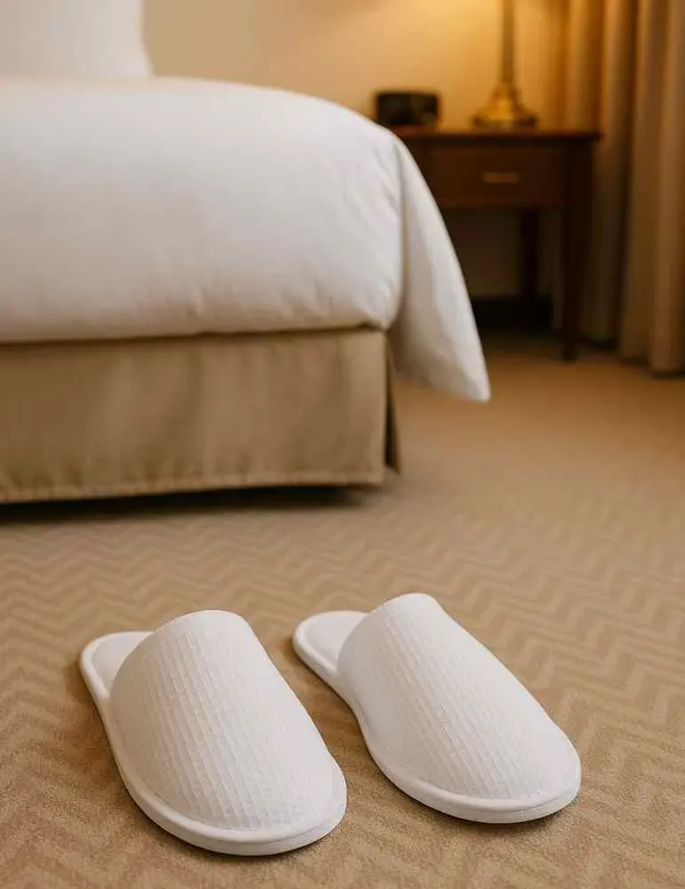 Zapatillas de hotel cerradas de nido de abeja blancas | Merveyl
