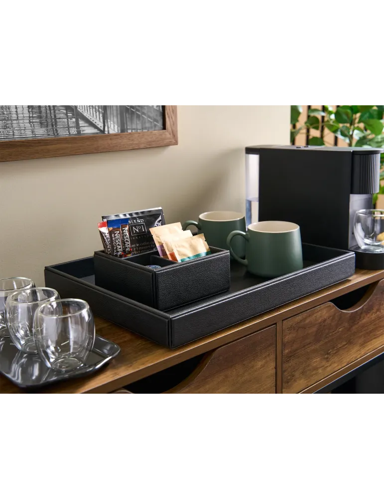 Small Welcome Tray Highland Black Leather for hotels