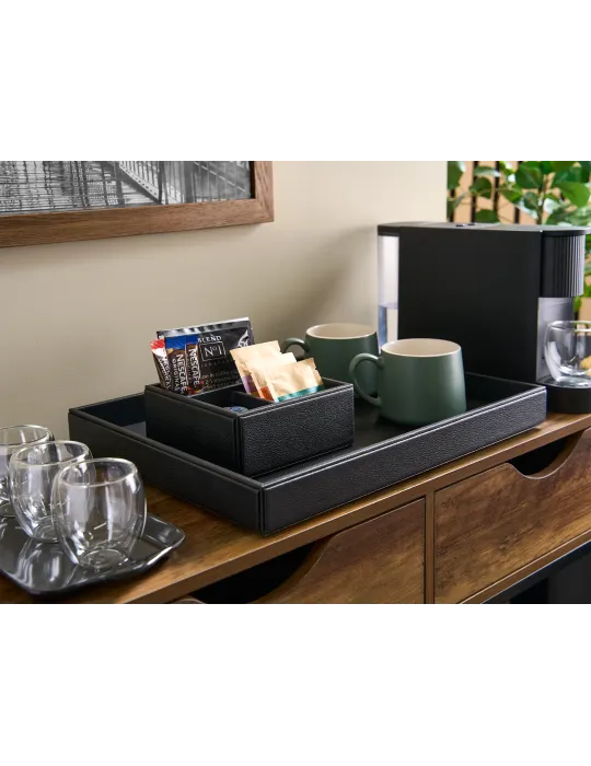 Small Welcome Tray Highland Black Leather for hotels