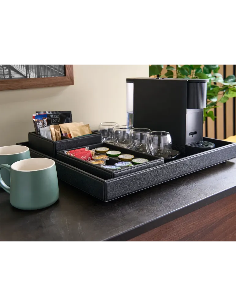 Bandeja de cortesía grande Highland de cuero negro | Merveyl