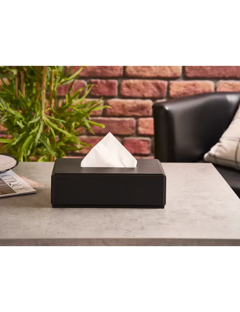 HIGHLAND rectangular black imitation leather handkerchief box for hotels