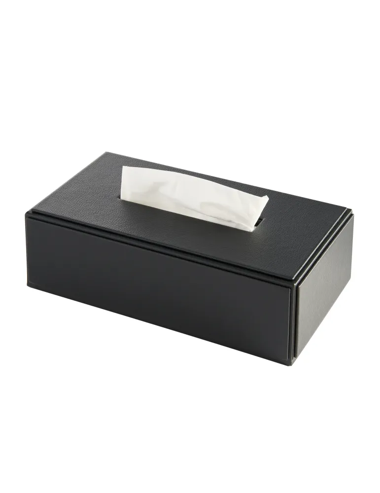 HIGHLAND rectangular black imitation leather handkerchief box for hotels