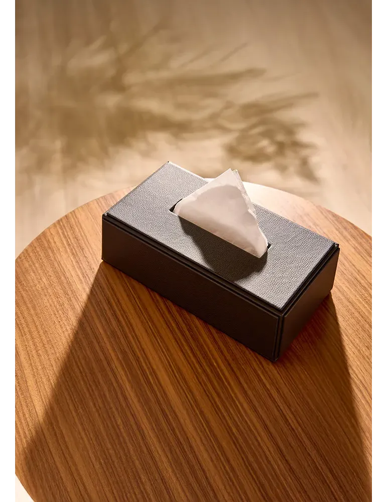 HIGHLAND rectangular black imitation leather handkerchief box for hotels