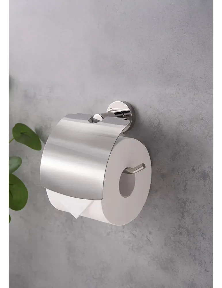 Portarrollos de papel higiénico con tapa Harrogate de acero inoxidable