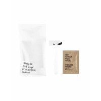 Set de afeitado de hotel vegetal en bolsa de papel kraft blanco | Merveyl