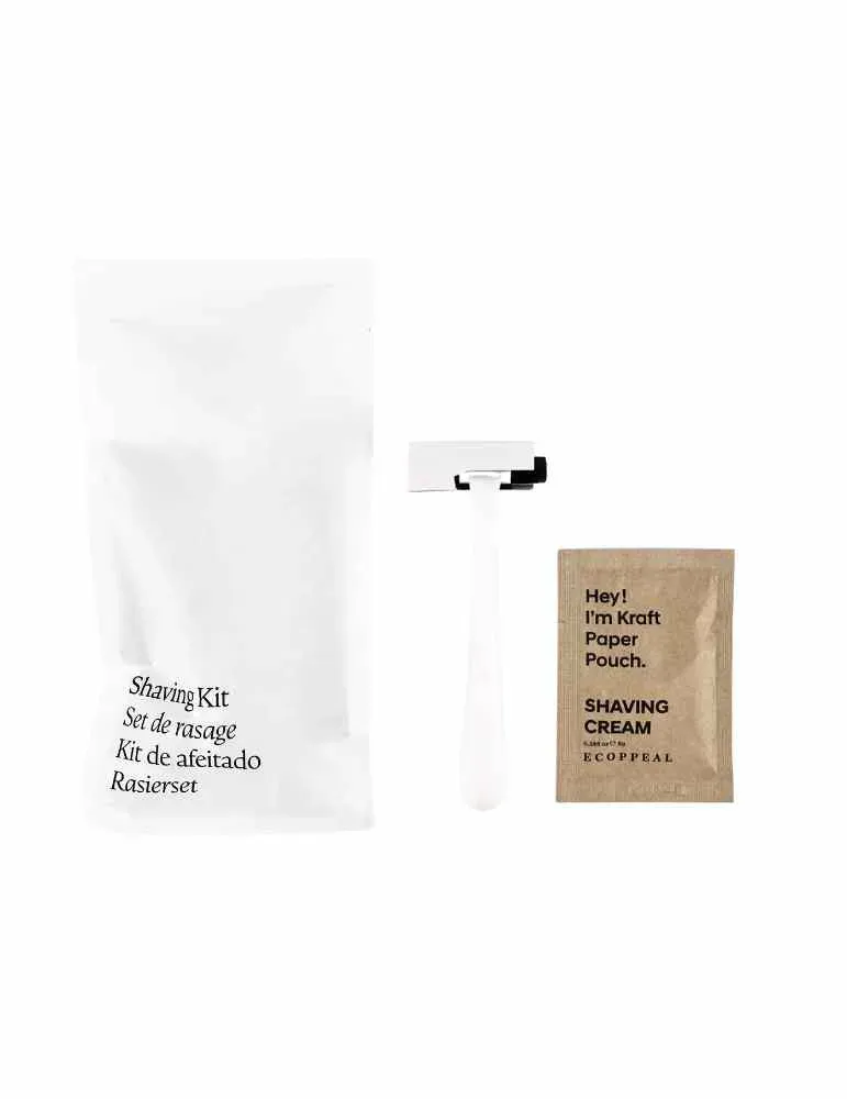 Set de afeitado de hotel vegetal en bolsa de papel kraft blanco | Merveyl