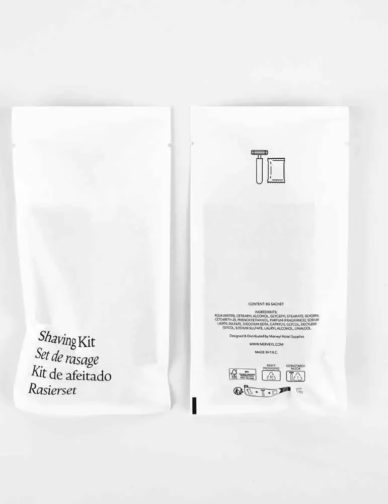Set de afeitado de hotel vegetal en bolsa de papel kraft blanco | Merveyl