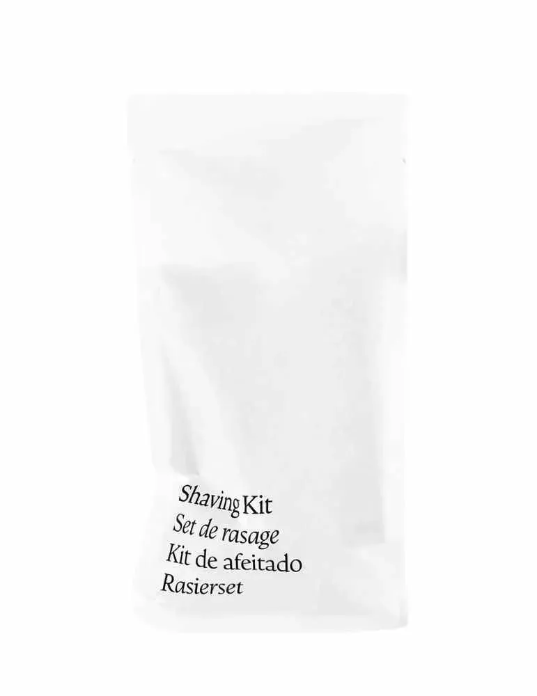 Set de afeitado de hotel vegetal en bolsa de papel kraft blanco | Merveyl