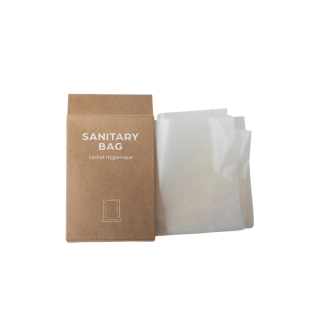 Sac hygiènique dans une boîte en papier kraft.