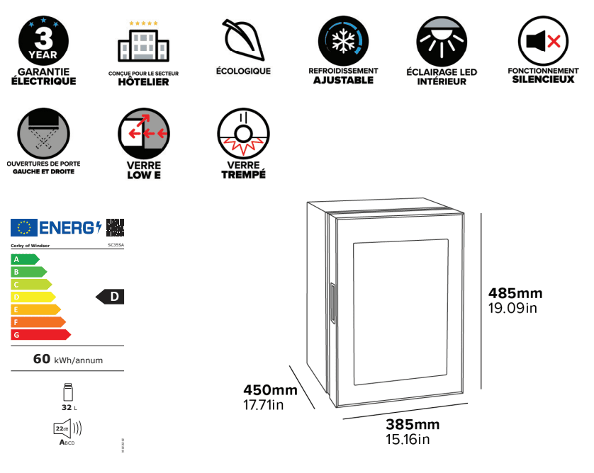 Eton minibar 35L glass
